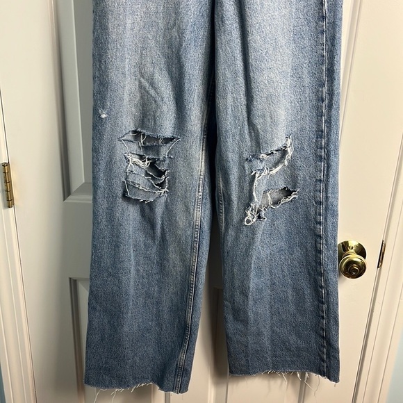 ASOS High Rise Distressed Wide Leg Light Wash 90s Jeans - Picture 3 of 12